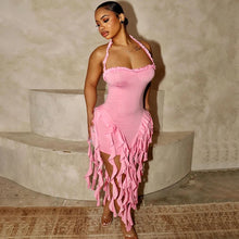 Lade das Bild in den Galerie-Viewer, Hugcitar Elegant Halter Solid Ruffles Backless Taseel Mini Dress