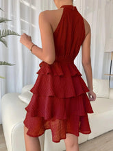 Load image into Gallery viewer, Women's Red Mini Dress Vestidos 2025 Summer Fashion Sexy Style Halter Sleeveless Ruffle Edge Tied Woman Dresses Women Sundress