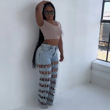 Lade das Bild in den Galerie-Viewer, Hollow Out Straight Leg High Waist Mom Pants