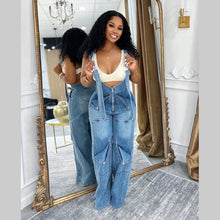 Load image into Gallery viewer, High Waisted Zip Denim Pockets Cargo Jeans Jumpsuits