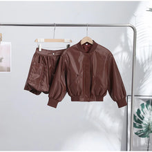 Load image into Gallery viewer, Street Women's Cropped Leather Jacket Skirt Set Stand Collar Zipper Coats Pleated Mini Skirts 2026 Spring Lady Fashion Suit