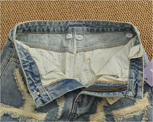 Load image into Gallery viewer, Ripped hole plankton handsome high street trend denim shorts men summer everything to do old washed pants five quarter pants