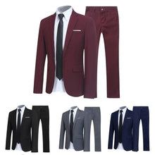 Load image into Gallery viewer, Men Suit Set Turndown Collar Lapel Pockets Buttons Groom Suit Set Solid Color Suit Pants Two Pieces Set Stylish Men Sets