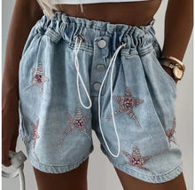 Load image into Gallery viewer, Denim Shorts for Women Streetwear Fashionable and Casual Rhinestone Versatile Y2k Cowboy Half Pants for Female Summer 2024 New