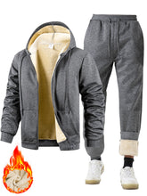 Load image into Gallery viewer, Men's Suit Two-Piece Tracksuit Plush Thickened Warm Sports Jacket+Trousers Sports Suit Winter Outdoor Casual Hoodie Sportswear