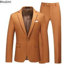 Load image into Gallery viewer, Men's Suits 2 PCS Sets Fashion Business Casual Formal Clothes Man Solid Slim Prom Party Blazer Coats+Trousers Sets Plus Size 6XL