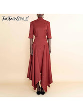 Load image into Gallery viewer, TWOTWINSTYLE Solid Two Piece Sets for Women Stand Collar Short Sleeve Top High Waist Split A Line Skirt Casual Set Female New