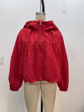 Load image into Gallery viewer, Red Long-Sleeve Drawstring Decorative Festive Hoodie Zipper Cardigan Casual Versatile Jacket