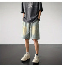 Load image into Gallery viewer, Embroidered Denim Shorts Men's Summer American Retro Street Five-point Pants Trendy Brand Trendy Loose