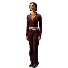 Load image into Gallery viewer, Women Fleece Tracksuit Half-Zip Top Drawstring Wide Leg Two Piece Set