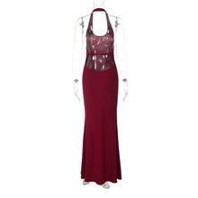 Lade das Bild in den Galerie-Viewer, Dulzura Halter Sleeveless Backless Metal Decoration Long Dress