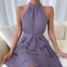 Load image into Gallery viewer, Women's Red Mini Dress Vestidos 2025 Summer Fashion Sexy Style Halter Sleeveless Ruffle Edge Tied Woman Dresses Women Sundress