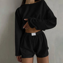 Load image into Gallery viewer, Womens Summer Fashion Casual Two Piece Outfits Casual Shorts Set O Neck Long Sleeve Tops And Shorts Swim Short Suits for Women