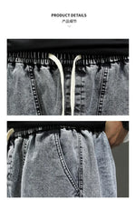 Load image into Gallery viewer, 8XL Summer Men's Jeans Denim Breeches Calf-Length Casual Shorts Washed Cotton Drawstring Straight Capris Pants Big Size
