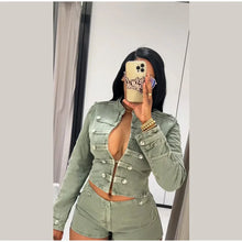 Load image into Gallery viewer, Y2K Style Denim Jacket Shorts Set Women's Stand Collar Button Long Sleeve Coats Low Waist Mini Short 2026 Summer New Lady Outfit