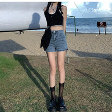 Cargar imagen en el visor de la galería, Black White Elegant Slim Denim Shorts