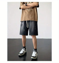 Load image into Gallery viewer, Embroidered Denim Shorts Men's Summer American Retro Street Five-point Pants Trendy Brand Trendy Loose