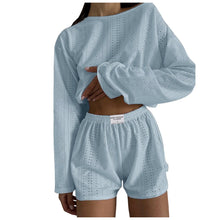 Load image into Gallery viewer, Womens Summer Fashion Casual Two Piece Outfits Casual Shorts Set O Neck Long Sleeve Tops And Shorts Swim Short Suits for Women