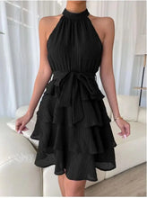 Load image into Gallery viewer, Women's Red Mini Dress Vestidos 2025 Summer Fashion Sexy Style Halter Sleeveless Ruffle Edge Tied Woman Dresses Women Sundress