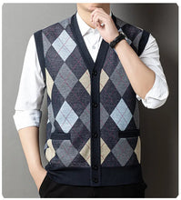 Load image into Gallery viewer, Mens Business Casual Knit Vest Winter V Neck Suit Vest Single Breasted Cardigan Vest