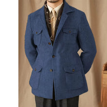 Load image into Gallery viewer, Men's Suits Vintage Herringbone Tweed Blazer British Wool Blend Double Breasted Lightweight Casual Sport Coat Formal Jacket