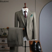 Load image into Gallery viewer, High Quality Men's Suit (jacket+vest+pants) Formal Business Office Men's Suits Groom Wedding Party Dress Solid Color Suit S-4XL