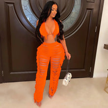 Load image into Gallery viewer, Sexy Two Piece Pant Sets Women Hollow Out Trousers Matching Sets Strapless Tassels Hole Pencil Pants Suits High Street Summer
