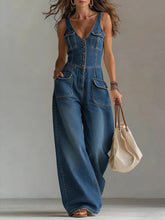 Load image into Gallery viewer, Elegant Women's Sleeveless V-Neck Tight Waist Wide-Leg Overall Jumpsuit
