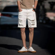 Load image into Gallery viewer, Men's Fashion Denim Shorts Summer Ripped Casual Denim Knee Length Solid Jeans Shorts White Classic Jeans Shorts Y2k Streetwear