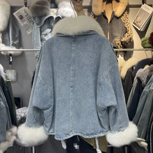 Charger l'image dans la galerie, Fox Fur Denim Fleece-Lined and Batwing Sleeve Cotton Coat