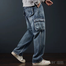 Load image into Gallery viewer, Multi-pocket denim loose cargo men wide leg jeans