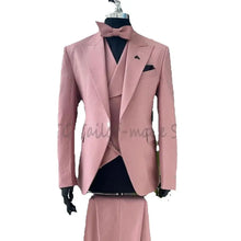 Load image into Gallery viewer, Pink Suit For Men Elegant 3 Piece Slim Fit Single Button Peak Lapel Suits