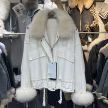 Charger l'image dans la galerie, Fox Fur Denim Fleece-Lined and Batwing Sleeve Cotton Coat