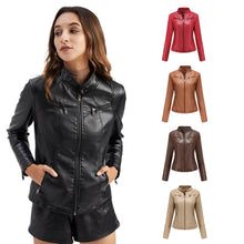 Load image into Gallery viewer, Faux Leather Motorcycle Jacket for Women, Female Coat, Moto Biker, Purple, Black, Zipper windproof jacket leather jacket