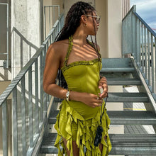 Lade das Bild in den Galerie-Viewer, Hugcitar Elegant Halter Solid Ruffles Backless Taseel Mini Dress