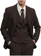 Load image into Gallery viewer, Men's Regular Fit 3 Piece Notch Lapel Double Breasted Tweed Herringbone Blazer Vest Suit