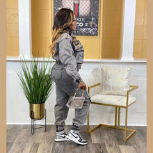 Load image into Gallery viewer, Women Tracksuit Zipper Denim Coat Cargo Ankle Length Pants Pockets