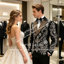 Load image into Gallery viewer, Men's Rhinestone Beaded Appliques Groom Single Breasted Slim Fit Suit Outfit