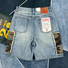 Load image into Gallery viewer, Summer new work style multi-pocket denim shorts for men, loose casual splicing five-quarter pants