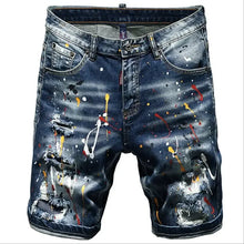 Load image into Gallery viewer, Men Summer Blue Shorts Jeans Holes Denim Shorts Paint Casual Streetwear Jeasn Shorts High Quality Men Slim Fit Stretch Jeans 38