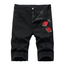Load image into Gallery viewer, 2026 Summer Men's Red Rose Embroidered Jeans Shorts, Fashion Casual Shorts Black Blue White Men Torn and Frayed Denim Shorts