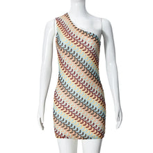 Load image into Gallery viewer, Irregular Printed Knitted Mini Dress For Women Chic Backless Slanted Shoulder Slim Fit Dresses Summer Holiday Beach Robes
