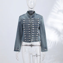 Load image into Gallery viewer, Y2K Style Denim Jacket Shorts Set Women's Stand Collar Button Long Sleeve Coats Low Waist Mini Short 2026 Summer New Lady Outfit