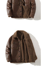 Load image into Gallery viewer, Schinteon Men Suede Leather Jacket Autumn Winter Warm Thick Casual Outwear Faux Lamb Wool Fur Solid Color Turn-down Collar Coat