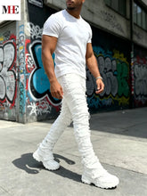 Load image into Gallery viewer, Men's White Denim Stacked Ripped Slim Flared Jeans
