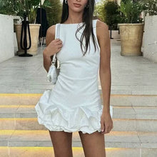 Load image into Gallery viewer, Sexy Women Mini Dress Green Bule Pink Black White O Neck Ruffle Design Sexy Bodycon Dress Women Sleeveless Party Dress