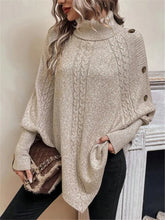 Charger l'image dans la galerie, Twisted Sweater Turtleneck Button Bat-sleeve Design Pullover
