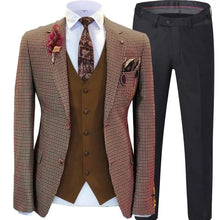 Load image into Gallery viewer, Men wedding Suits Prom Tuxedos Wool Blend Plaid Slim fit Vintage Checked Suit Groomsmen For Wedding (Blazer+Vest+Pants)