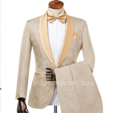 Load image into Gallery viewer, Men's Formal Jacquard 2-Piece Wedding Suit Shawl Lapel Blazer with Pants Slim Fit Tuxedo Business Costume for Groom Party Prom