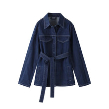 Load image into Gallery viewer, Casual Denim Jacket Pants Set Women Lace Up Lapel Pocket Single Breasted Coat Straight Jeans 2025 Spring High Street Outfit Lady